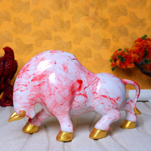 Bull Showpiece for Home Decor (Red Marble) Marble – 7 Inch
