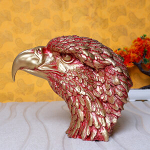 Eagle Face Showpiece for Home Decor (Red & Golden) Polyresin – 8.5 Inch