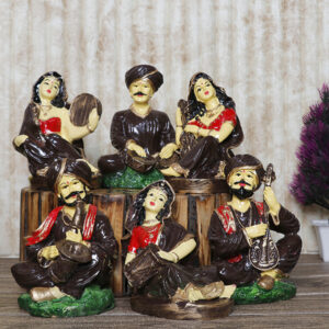 Traditional Rajasthani Musician Showpiece for Home Decor, Set of 6 (B-no.3) Polyresin – 6 Inch