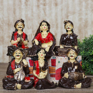 Traditional Rajasthani Musician Showpiece for Home Decor, Set of 6 (B-no.1) Polyresin – 6 Inch