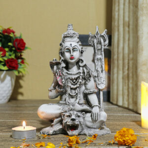 Lord Shiva Idol Showpiece for Home Decor (Black & White) Polyresin – 7.5 Inch