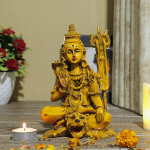 Lord Shiva Idol Showpiece for Home Decor (Mustard) Polyresin – 7.5 Inch