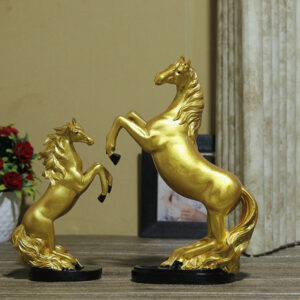 Hand Lighting Horse Showpiece for Home Decor, Set of 2 (Golden) Polyresin – 10 Inch