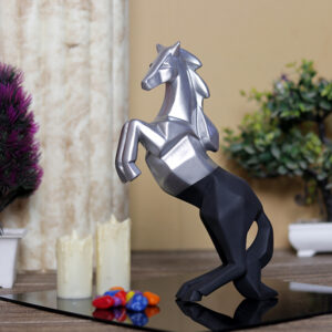 Hand Lifting Horse Showpiece for Home Decor (Silver & Black) Polyresin – 10.5 Inch
