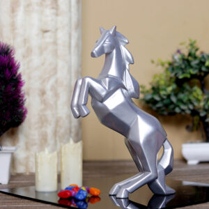 Hand Lifting Horse Showpiece for Home Decor (Silver & Black) Polyresin – 10.5 Inch
