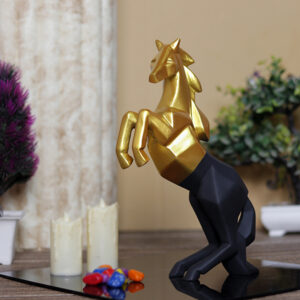 Hand Lifting Horse Showpiece for Home Decor (Golden & Black) Polyresin – 10.5 Inch
