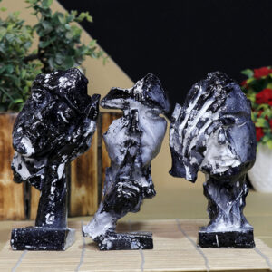 Human Faces Showpiece for Home Decor, Set of 3 (Black) Polyresin – 6 Inch