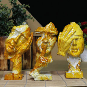Human Faces Showpiece for Home Decor, Set of 3 (Mustard) Polyresin – 6 Inch