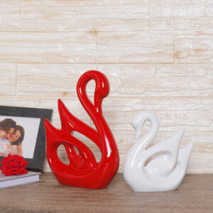 Lucky Swan Couple Showpiece for Home Decor (Red & White) Polyresin – 10 Inch