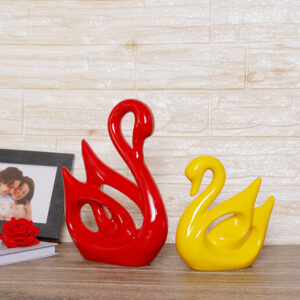 Lucky Swan Couple Showpiece for Home Decor (Red & Yellow) Polyresin – 10 Inch