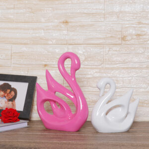 Lucky Swan Couple Showpiece for Home Decor (Pink & White) Polyresin – 10 Inch