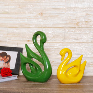 Lucky Swan Couple Showpiece for Home Decor (Green & Yellow) Polyresin – 10 Inch