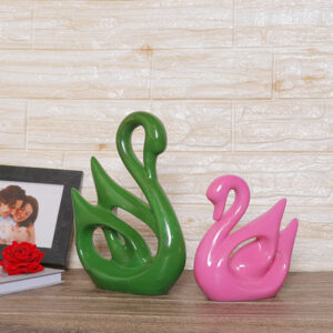 Lucky Swan Couple Showpiece for Home Decor (Green & Pink) Polyresin – 10 Inch
