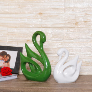 Lucky Swan Couple Showpiece for Home Decor (Green & White) Polyresin – 10 Inch