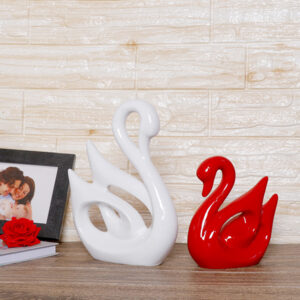 Lucky Swan Couple Showpiece for Home Decor (White & Red) Polyresin – 10 Inch