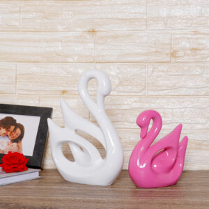Lucky Swan Couple Showpiece for Home Decor (White & Pink) Polyresin – 10 Inch