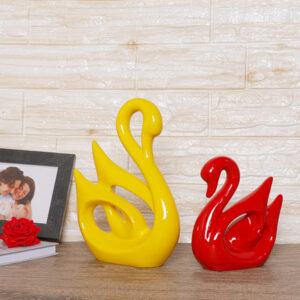Lucky Swan Couple Showpiece for Home Decor (Yellow & Red) Polyresin – 10 Inch