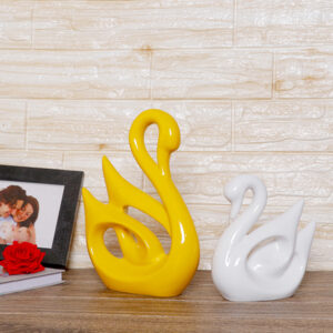 Lucky Swan Couple Showpiece for Home Decor (Yellow & White) Polyresin – 10 Inch