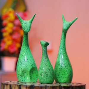 Lucky Deer Family Showpiece Set of 3 for Home Decor (Green) Polyresin – 10 Inch