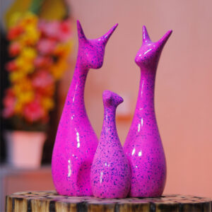 Lucky Deer Family Showpiece Set of 3 for Home Decor (Pink) Polyresin – 10 Inch
