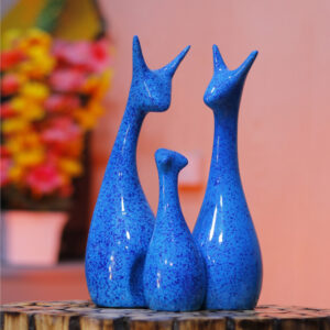 Lucky Deer Family Showpiece Set of 3 for Home Decor (Blue) Polyresin – 10 Inch