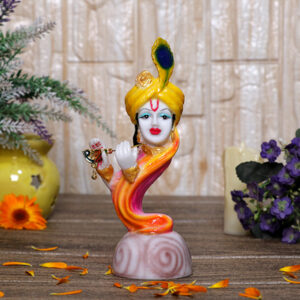 Flute Krishna Idol Showpiece for Home Decor (Multicolor) Marble – 7 Inch
