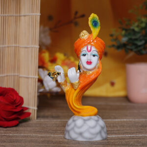Flute Krishna Idol Showpiece for Home Decor (Orange) Marble – 7 Inch