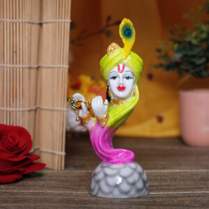 Flute Krishna Idol Showpiece for Home Decor (Green & Pink) Marble – 7 Inch