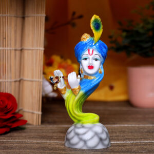 Krishna Idol Showpiece for Home Decor (Blue & Green) Marble – 7 Inch