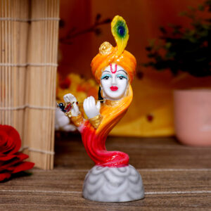 Krishna Idol Showpiece for Home Decor (Orange & Red) Marble – 7 Inch