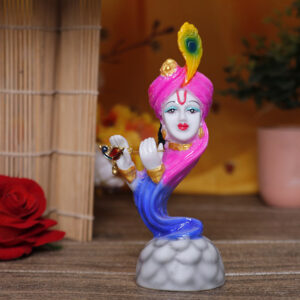 Flute Krishna Idol Showpiece for Home Decor (Pink & Blue) Marble – 7 Inch