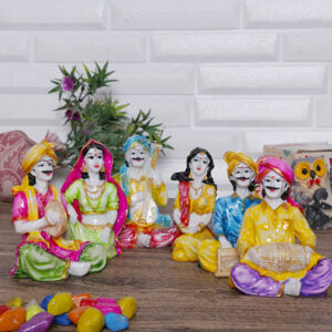 Traditional Rajasthani Musician Showpiece for Home Decor, Set of 6 (no.1) Marble – 4 Inch