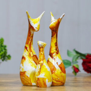 Lucky Deer Family Showpiece for Home Decor, Set of 3 (Mustard) Polyresin – 10 Inch