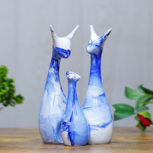 Lucky Deer Family Showpiece Set of 3 for Home Decor (Blue) Polyresin – 10 Inch