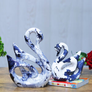 Lucky Swan Couple Showpiece for Home Decor (Grey & White) Polyresin – 10 Inch
