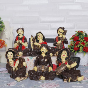 Traditional Rajasthani Musician Showpiece for Home Decor, Set of 6 (B-no.2) Polyresin – 6 Inch
