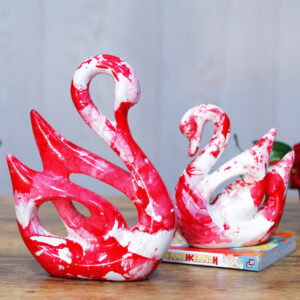 Lucky Swan Couple Showpiece for Home Decor (Red) Polyresin – 10 Inch