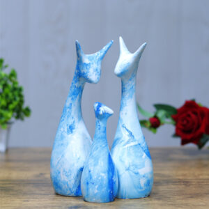 Lucky Deer Family Showpiece Set of 3 for Home Decor (Ocean Blue) Polyresin – 10 Inch