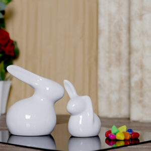 Rabbit Showpiece Set of 2 for Home Decor (White) Polyresin – 5.5 Inch
