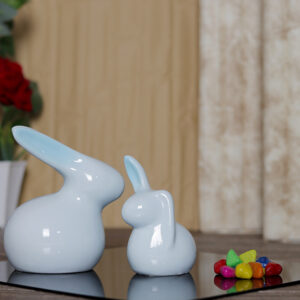 Rabbit Showpiece Set of 2 for Home Decor (Light Blue) Polyresin – 5.5 Inch