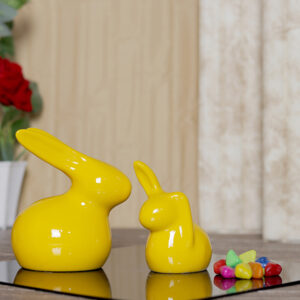 Rabbit Showpiece Set of 2 for Home Decor (Yellow) Polyresin – 5.5 Inch