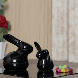 Rabbit Showpiece Set of 2 for Home Decor (Black) Polyresin – 5.5 Inch