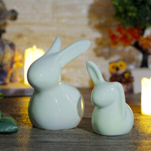 Rabbit Showpiece Set of 2 for Home Decor (Light Green) Polyresin – 5.5 Inch