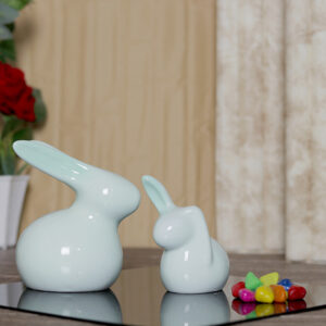 Rabbit Showpiece Set of 2 for Home Decor (Light Green) Polyresin – 5.5 Inch