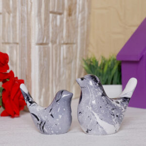 Creative Love Birds Showpiece for Home Decor (Grey & White) Polyresin – 3.5 Inch