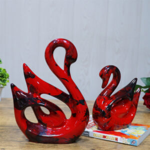 Lucky Swan Couple Showpiece for Home Decor (Red & Black) Polyresin – 10 Inch