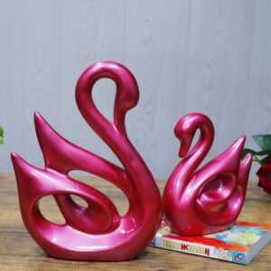 Lucky Swan Couple Showpiece for Home Decor (Pink Parl) Polyresin – 10 Inch