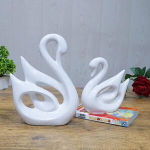 Lucky Swan Couple Showpiece for Home Decor (White) Polyresin – 10 Inch