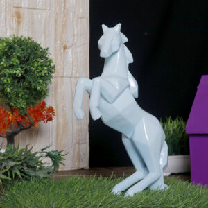 Hand Lifting Horse Showpiece for Home Decor (Light Blue) Polyresin – 10.5 Inch
