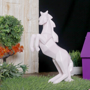 Hand Lifting Horse Showpiece for Home Decor (Light Pink) Polyresin – 10.5 Inch